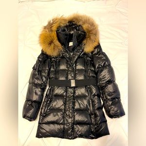 SAM Puffer coat (mid thigh length) with belt/fur hood BLACK - Women size Small